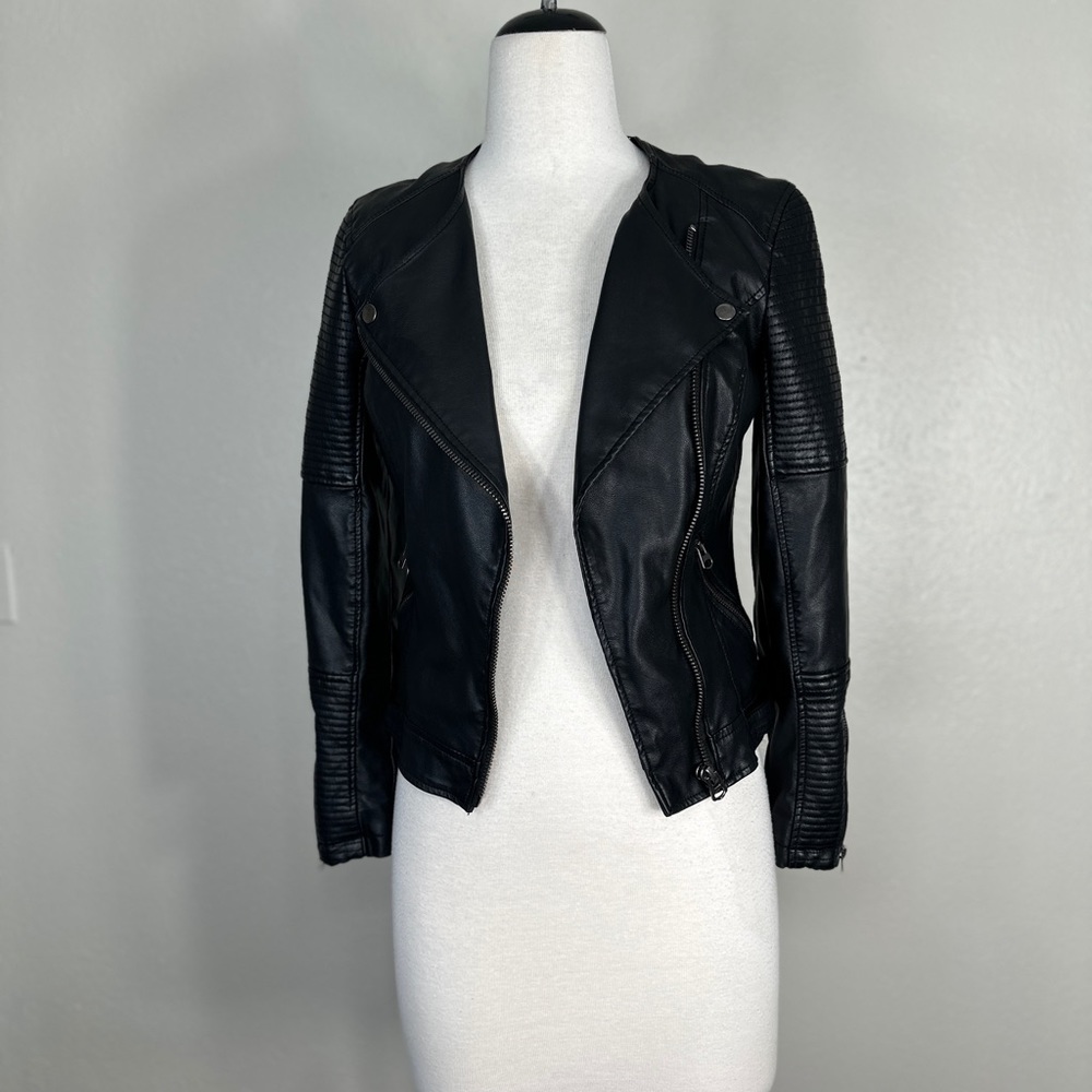 Topshop Nelly black faux leather Moto jacket size 4